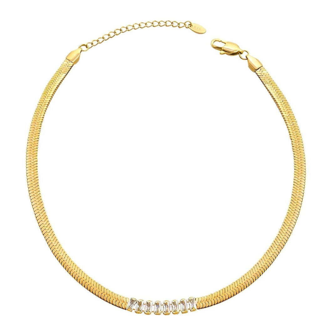 CZ Baguette Herringbone Necklace