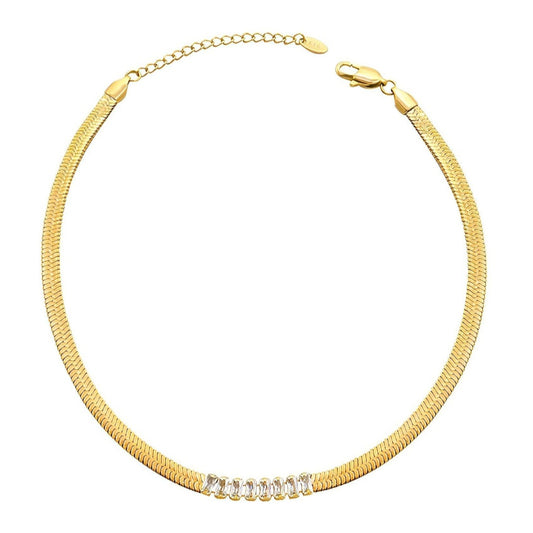 CZ Baguette Herringbone Necklace