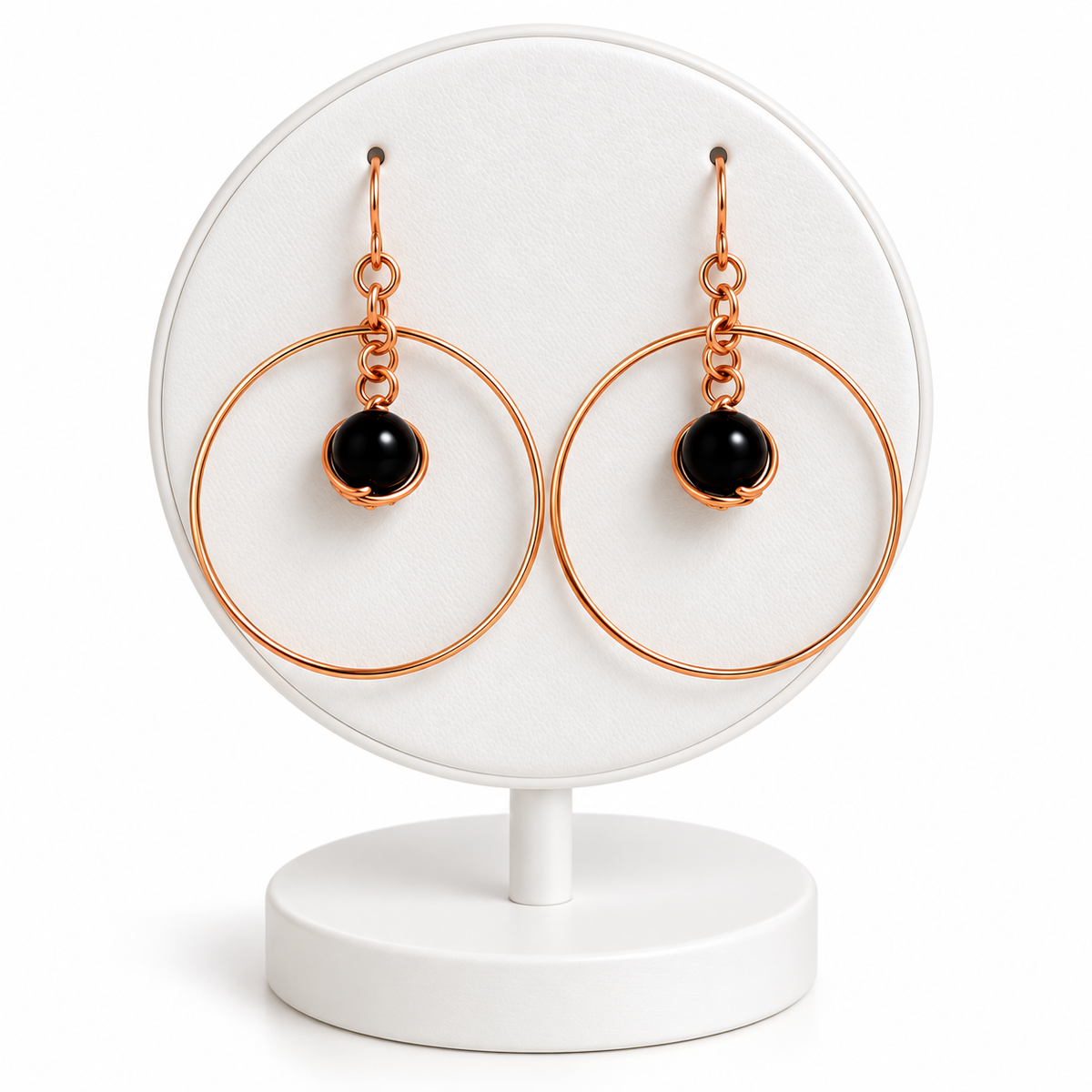 Copper Wire Wrapped Crystal Dangle Hoop Earrings| Handcrafted Earrings