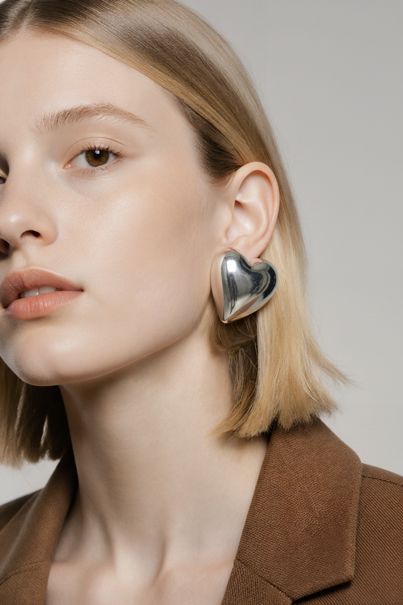 Puffy Heart Stud Earrings