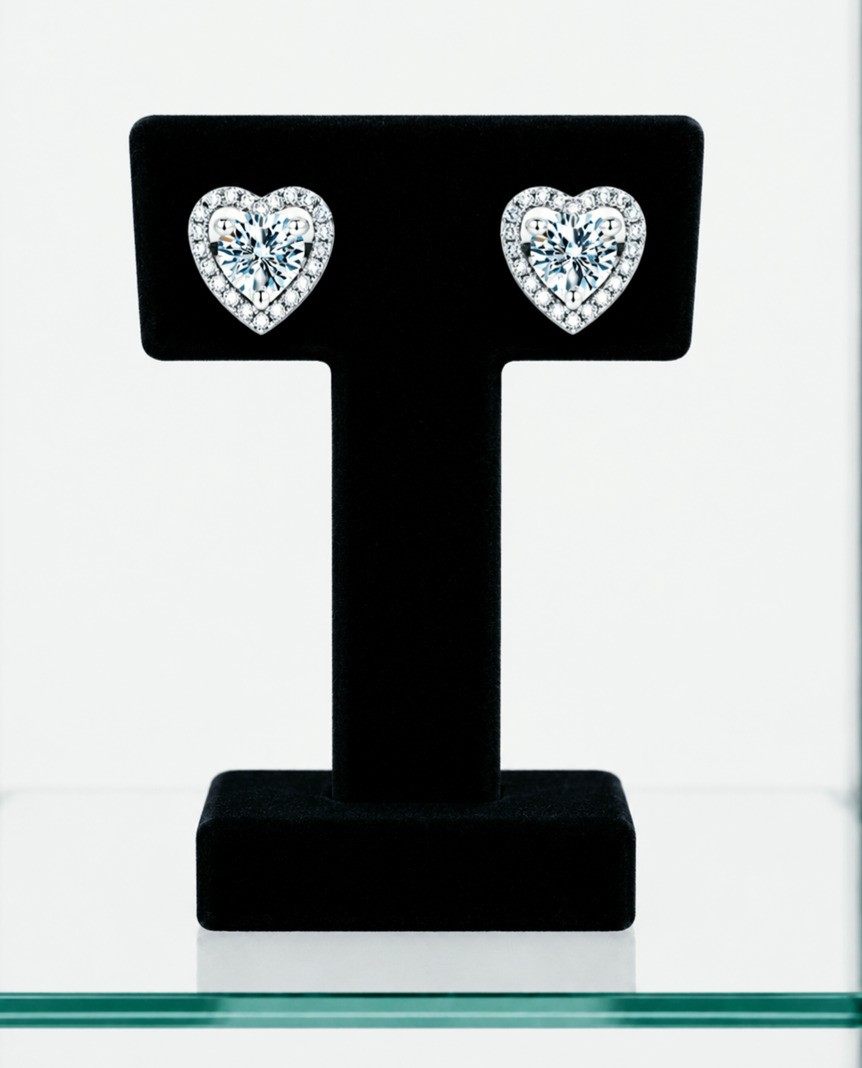 Heart-Shaped Clear Moissanite Earrings | 925 Sterling Silver
