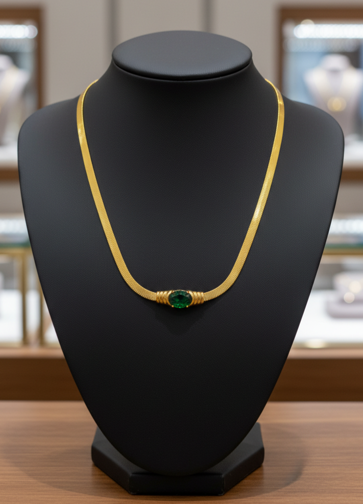 Emerald Green Herringbone Necklace