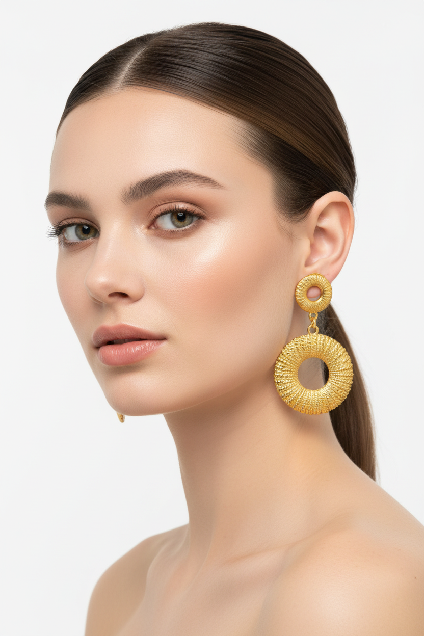 Textured Double Hoop Stud Earrings