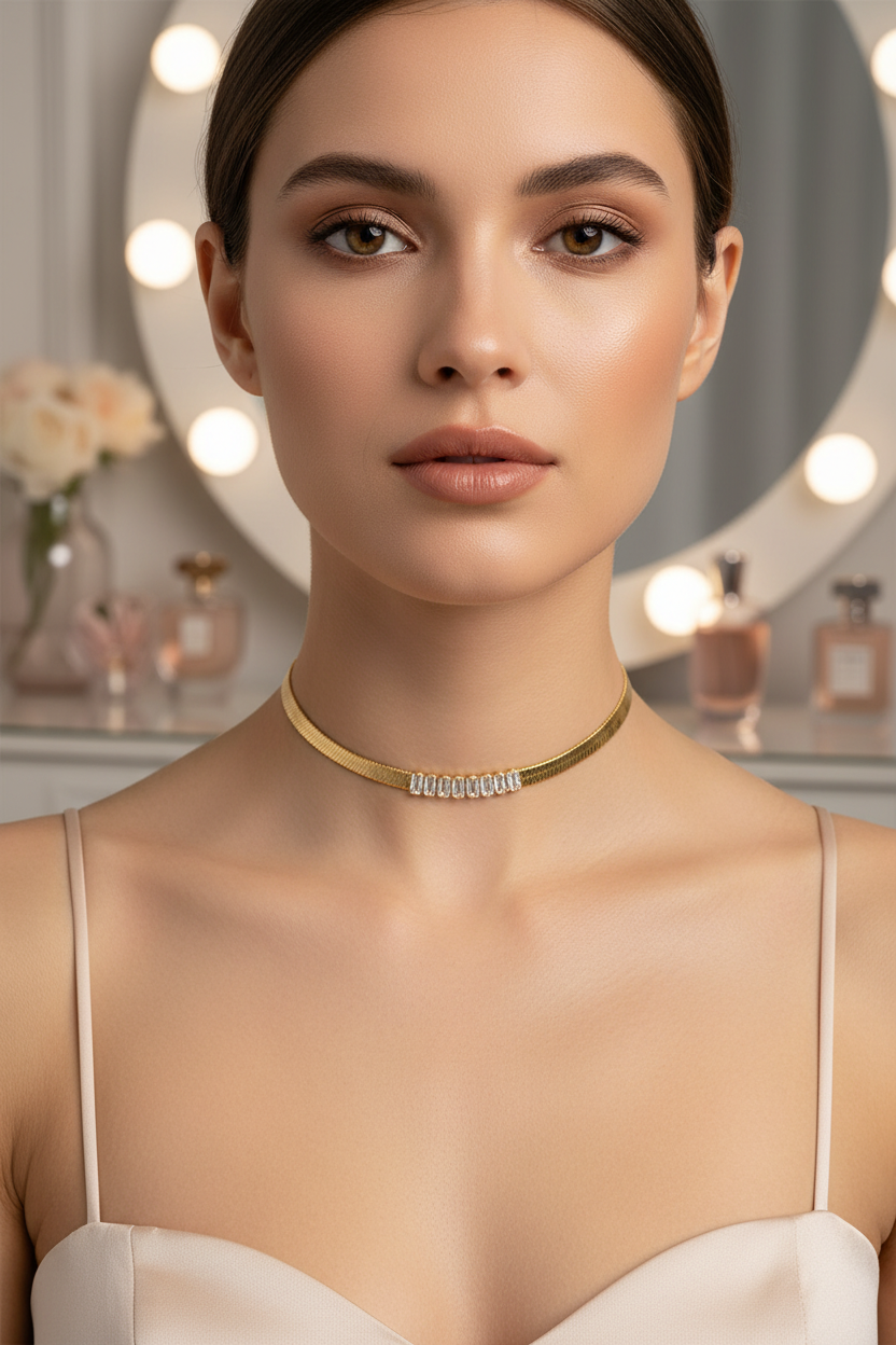 CZ Baguette Herringbone Necklace