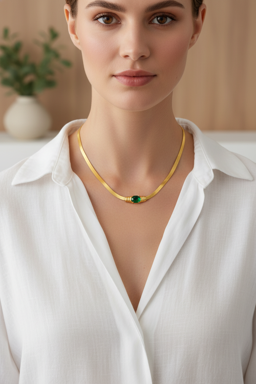 Emerald Green Herringbone Necklace