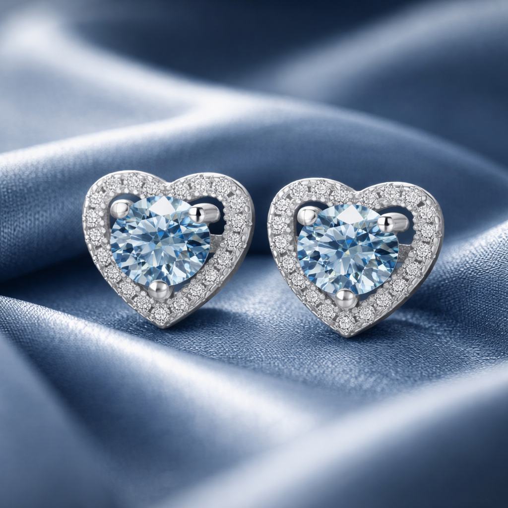 Sea Blue Moissanite Earrings |Sterling Silver