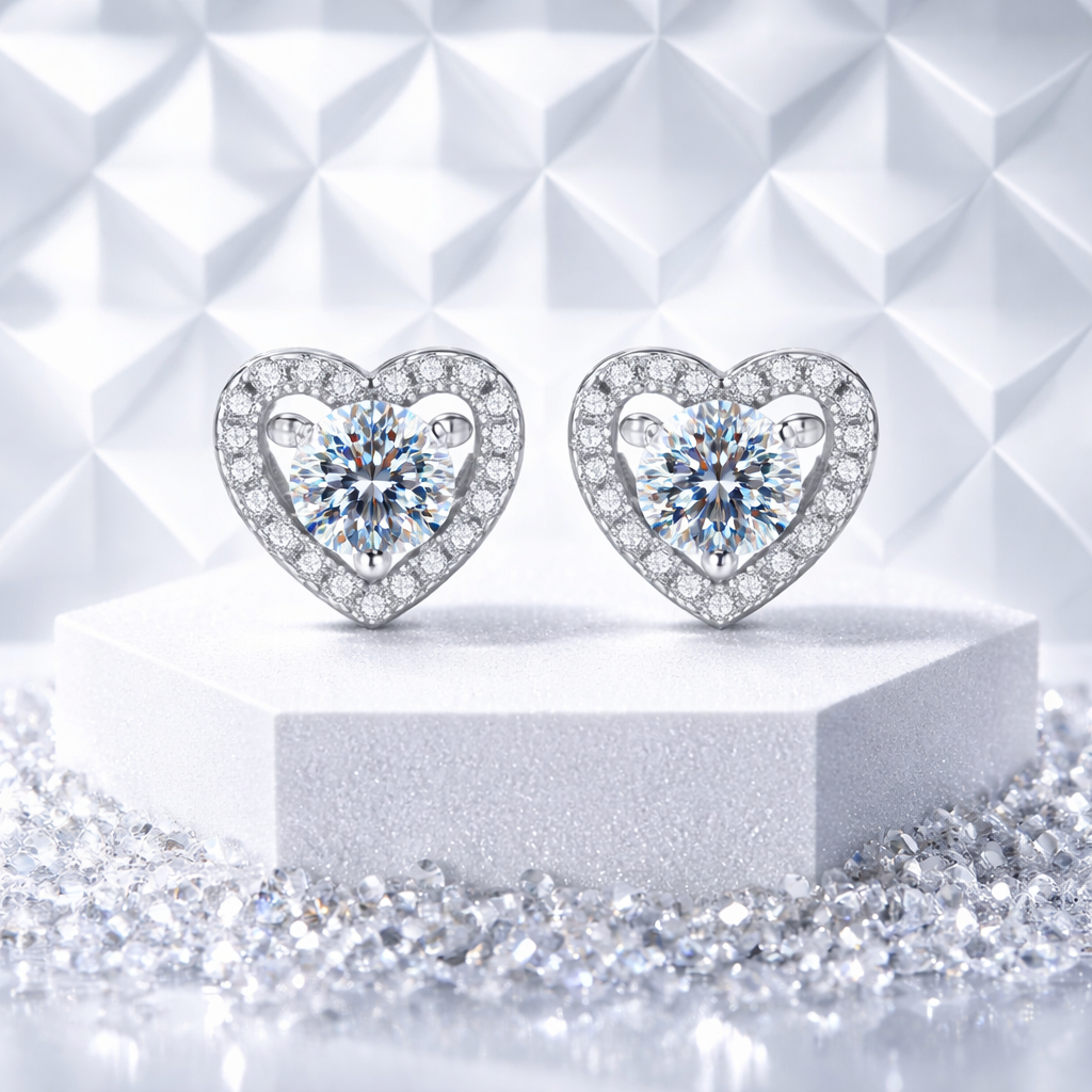 Heart-Shaped Clear Moissanite Earrings | 925 Sterling Silver