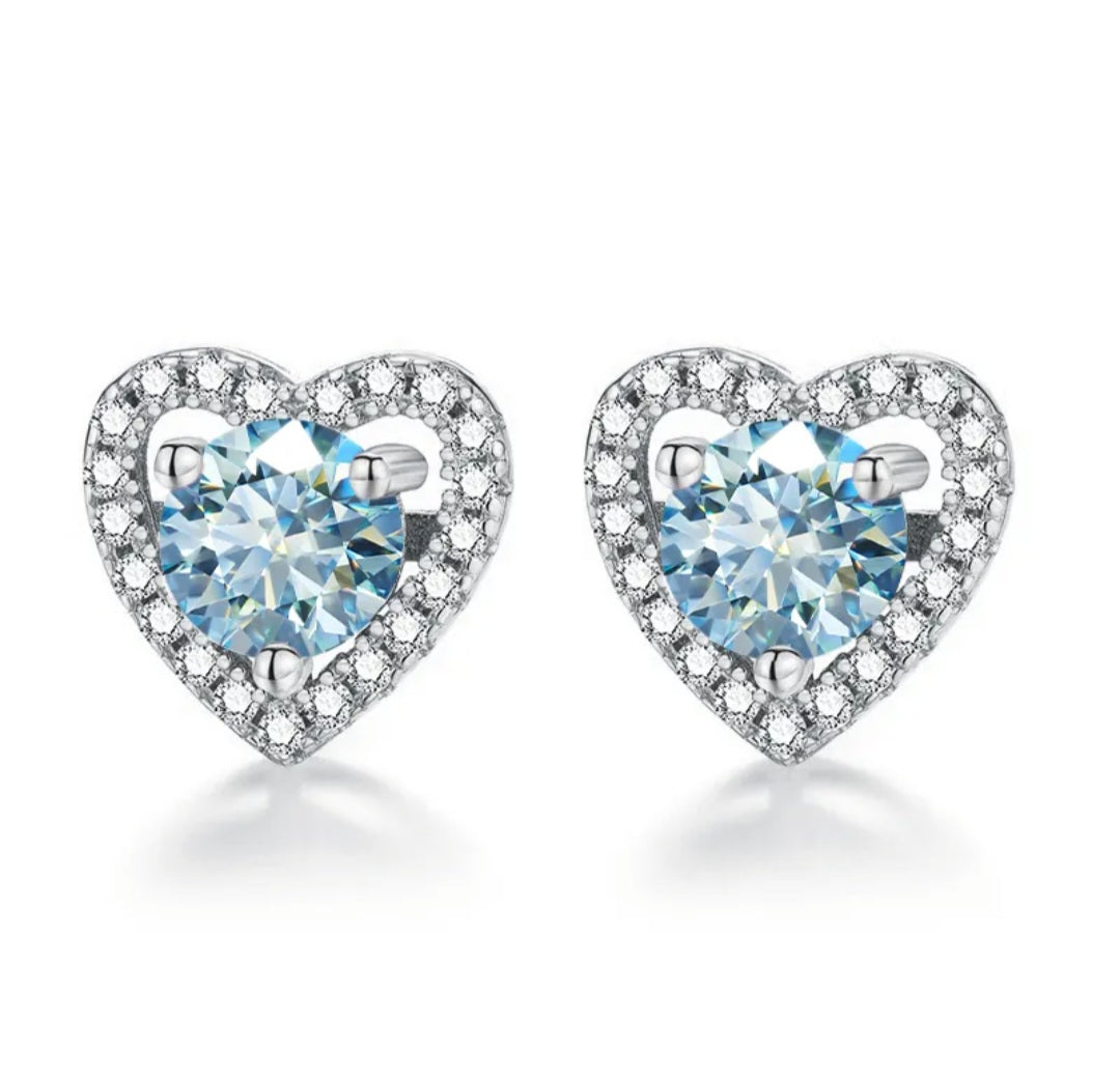 Sea Blue Moissanite Earrings |Sterling Silver